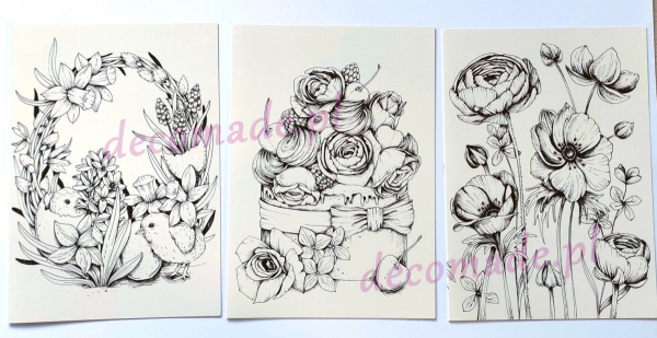 Floral greeting cards. Pocztówki z kwiatami do kolorowania. Pudełko prezentowe