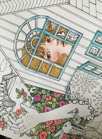 Library in the Mysterious Forest Coloring Book